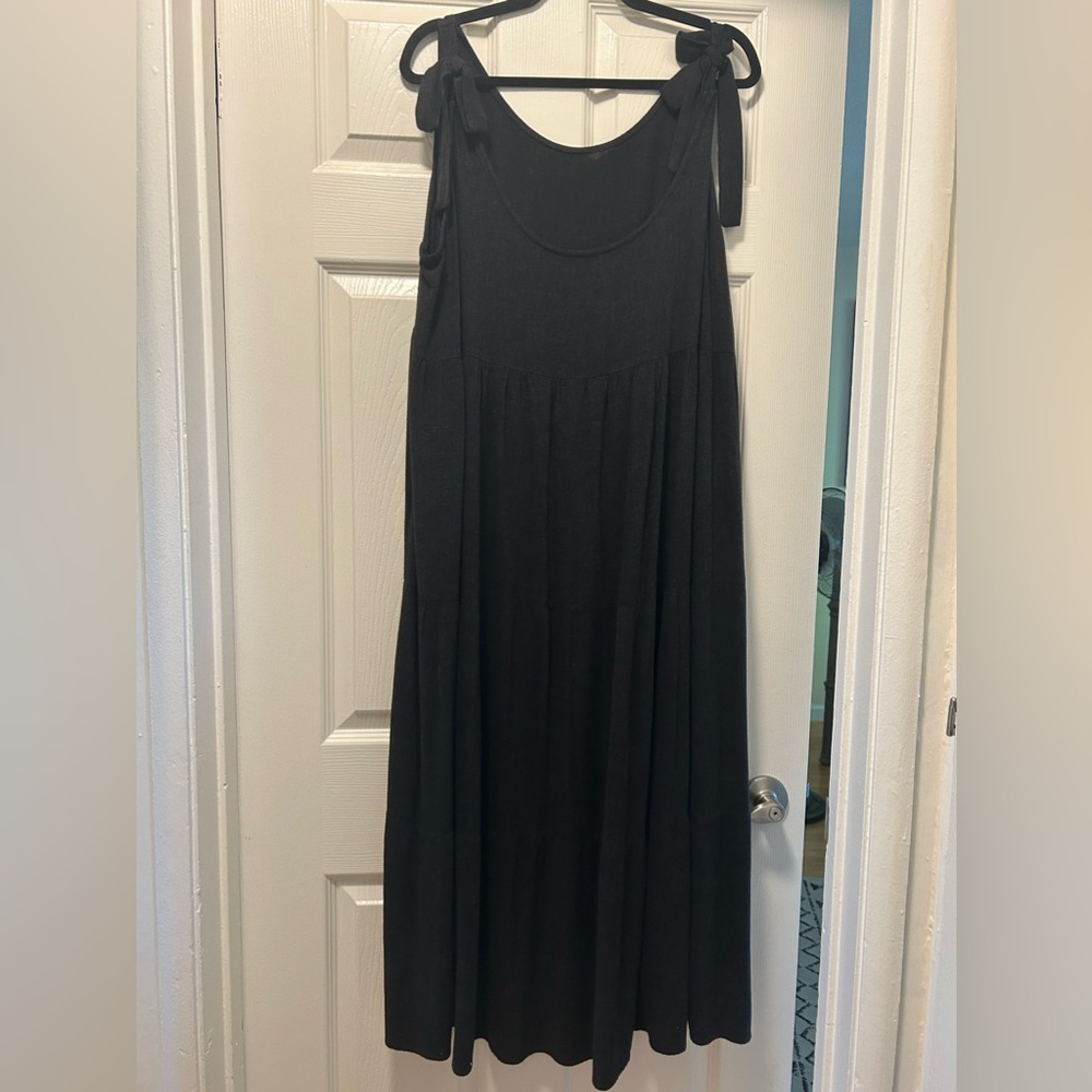 Rachel Pally Charcoal Tiered Maxi Dress Shoulder Ties 1x Rayon/Linen Blend